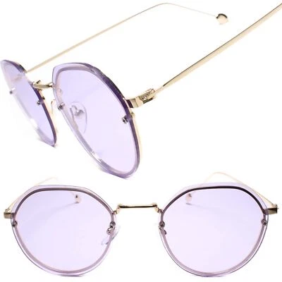 Para Hombres Elegante Sofisticado Elegante Estilo Retro Dorado Gafas de Sol Lente Púrpura Redonda Foto 1 de 4