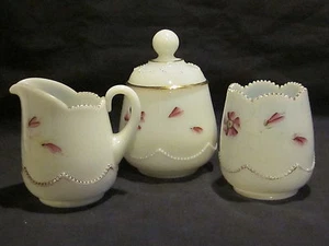 Heisey Beaded Swag Opal Creamer, Sugar, & Spooner - Picture 1 of 5