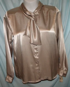 KB Lawrence Solid Gold LS Satin Button Up Shirt Woman's 14 NWT Vintage (C2I) - Picture 1 of 5