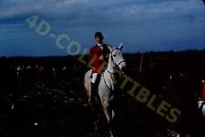 Vintage Slide Photo Equestrian in Red Jacket Riding White Horse in Field