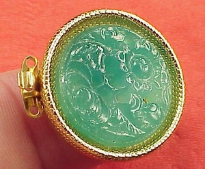 Vintage 26mm Necklace Clasp Carved Jade Glass Connector 3 Str Art Deco - Picture 1 of 5