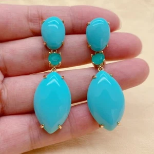 Aretes colgantes de cristal verde turquesa azul 16x26 mm - Imagen 1 de 6