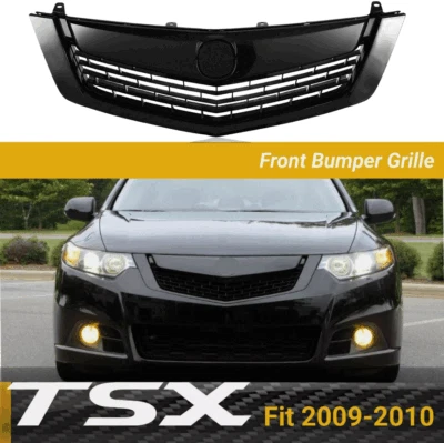 Front Upper Grill Grille glossy For Acura TSX 2009 2010 Black w/ Black Molding Foto 1 de 4