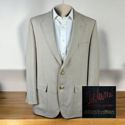 Casaco esportivo masculino vintage John Weitz 44R bege creme sólido dourado botões falha - Imagem 1 de 4