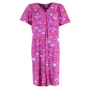 Elegant Emily Women's Pink Hearts Short Sleeve Button Down Duster - Picture 1 of 14