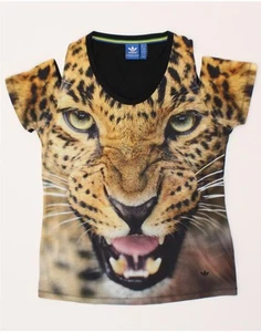ADIDAS Womens Graphic T-Shirt Top UK 8 Small Brown Animal Print Polyester BT11 - Picture 1 of 3