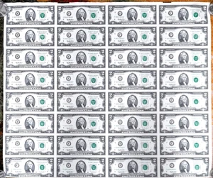 UNCUT SHEET OF 32 - 1995 $2 FEDERAL RESERVE NOTES - ATLANTA DISTRICT - Picture 1 of 7