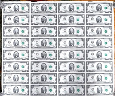 UNCUT SHEET OF 32 - 1995 $2 FEDERAL RESERVE NOTES - ATLANTA DISTRICT - Image 1 of 4