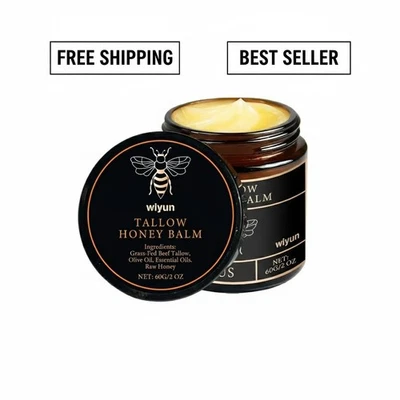 Organic Grass-Fed Beef Tallow Balm with Raw Honey - Unscented Skin Moisturizer - Image 1 of 4