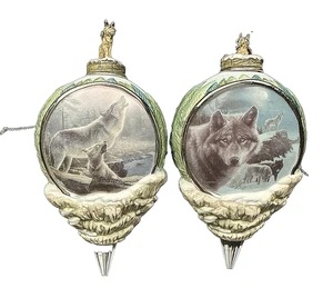 Bradford Exchange Call of the Wilderness Wolf Ornaments Set of 2 Vintage - Picture 1 of 16