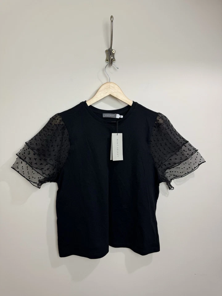Mint Velvet Black Tulle Sleeve T- Shirt large New With Tags RRP £55 - Image 1 of 4
