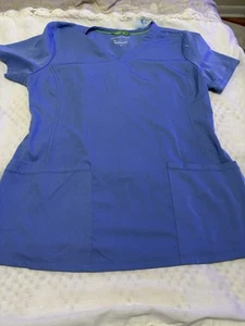H H Scrubs By Healing Hands Size Medium Top Blue Very Soft Short Sleeves Pockets - Picture 1 of 10
