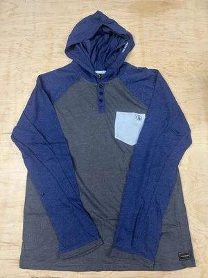 Volcom Collectable Pullover Hooded Gray & Blue Henley Sweatshirt - Men’s L - Image 1 of 4
