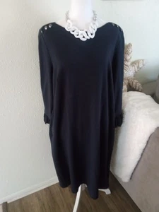 NWT Talbot's Button Shoulder Ruffled Sleeve Cotton Navy Shift Dress Sz 1X NWT - Picture 1 of 7