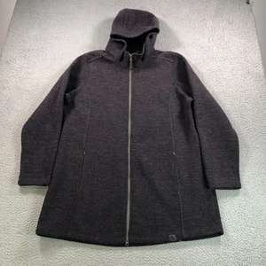 LL Bean Jacket Womens Extra Large Gray Wool Blend Full Zip Hooded Zip Pockets - Picture 1 of 10