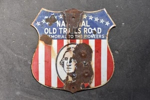 Porcelain National Old Trails Road Sign US 40 Route 66 Antique Red White Blue - Picture 1 of 14