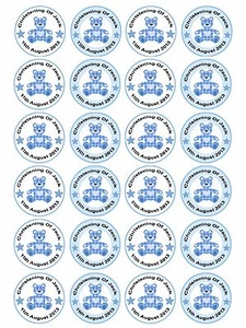 24 x Personalisierte Taufe Baby Dusche Junge Teddy Kuchen Cupcake Topper - Bild 1 von 12