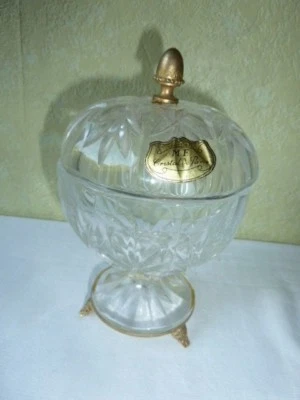 Ancien Drageoir Sucrier Cristal de PARIS sur pied régule doré - Photo 1/4