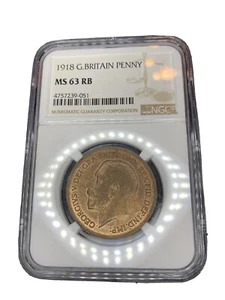 1918 Gran Bretagna 1 Penny, NGC MS 63 RB Rosso/Marrone, KM-810 - Foto 1 di 5