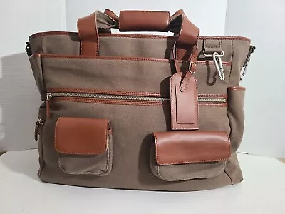 Levenger Large Heavy Canvas/Leather Brief Duffel Tote. Excellent. - Image 1 of 4