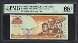 Dominican Republic 100 Pesos 2012 P184b Uncirculated Graded 65 - Picture 1 of 2