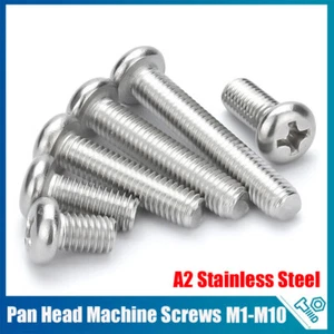 M1-M10 Phillips Pan Head Machine Round Small Screws Bolts A2 Stainless Steel - Picture 1 of 264