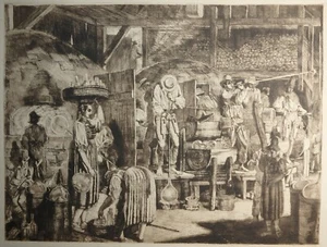 ORIGINALE RADIERUNG ROBERT JAKOB BOCK DIE GLASBLÄSEREI GLASBLÄSER SIGNIERT 1940 - Picture 1 of 12