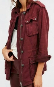 $148 Free People Not Your Brother's Military Jacket Burgundy Wine Long XS (S) - Picture 1 of 10