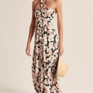 Abercrombie & Fitch Halter Neck Maxi Dress ST Tiered Linen Blend Coquette Floral - Picture 1 of 8