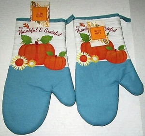 FALL Oven Mitts  THANKFUL & GRATEFUL 7" X 12"  Set of 2 - Picture 1 of 1