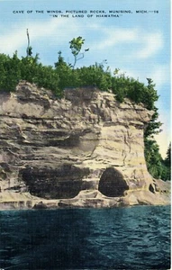 Cave of the Winds Land Pictured Rocks Munising MI Michigan Linen Postcard - Picture 1 of 1