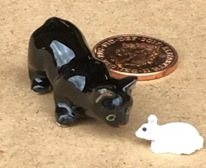 Puppenhaus Keramik schwarze Katze mit einer Harz Maus Maßstab 1:12 Miniatur Haustier Tumdee - Bild 1 von 6