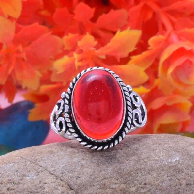 Adorabile Rosso Corniola Gemma 925 Argento Sterling Artigianale Anello All Size - Immagine 1 di 3