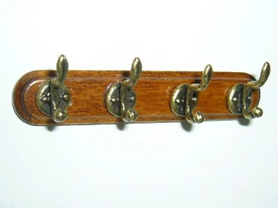4 Metal Coat Hooks On A Wooden Bar Tumdee 1:12 Scale Dolls House Miniature HW45 - Image 1 of 4
