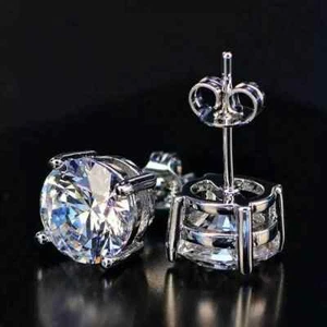 2Ct Round Cut Lab Created Diamond Women's Stud Earring's 14K White Gold Plated - Picture 1 of 4