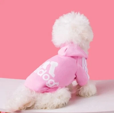 NEW! Adidog Dog Hoodie Sweater with Hood for Small Dogs up to 2lbs (Pink, XS) - Image 1 of 2
