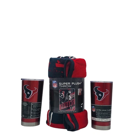 Houston Texans NFL Boelter Red Logo Two 20oz Travel Tumblers and Plush Throw Cover