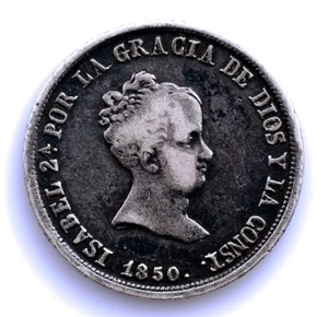 SC. Spain-Isabel II. 2 Reales 1850 RD. SEVILLA. Plata 2,6 g. Bonita - Picture 1 of 2