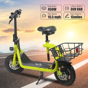 Electric Scooter 450W Motor 30KM Long Range Folding Adult Kick E-Scooter w/ Seat - Picture 1 of 9