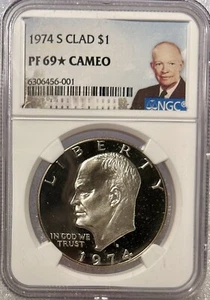 1974 S Clad Eisenhower $1 NGC PF 69⭐️ Cameo - Picture 1 of 4