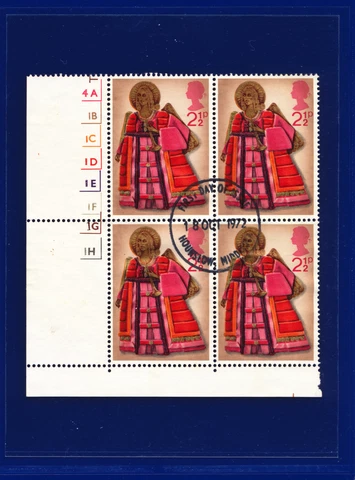 1972 SG913 2½p Christmas Spec W233 Cylinder No Dot Block (4) Very Fine Used pgvf Cover