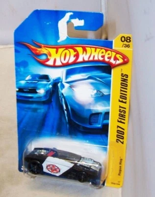 1:64 2007 HOT WHEELS FIRST ROGUE HOG POLICE CAR BLACK WHITE 08/36 K6140 NIP - Image 1 of 2