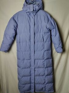 L.L. Bean Petite M Goose 80% Down Purple Long Dress Puffer Removable Hood Jacket