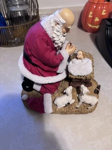RARE THE KNEELING SANTA By Roman Inc 2000 Paper Mache 7.5" Music box Mechanical - Picture 1 of 6
