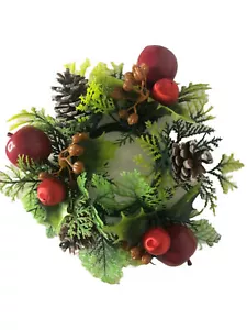 Candle Rings Apple Pine Cone Nuts Satin Ball Christmas Plastic 4" Vintage Lot 2 - Picture 1 of 1