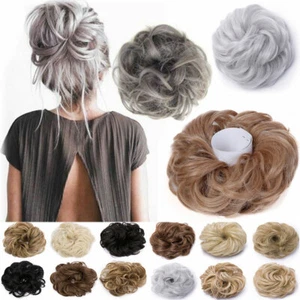 Real Soft Curly Updo Ponytail Scrunchie Messy Bun Extensions Natural HairPiece H - Picture 1 of 45