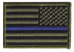 IRON-ON US flag 3"x2" black/green blue line stars right patch police ARI-H-DMP - Picture 1 of 1