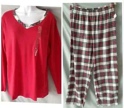 Conjunto de pijama Charter Club rojo a cuadros manga larga pantalón largo grande 48" BUSTO Foto 1 de 4