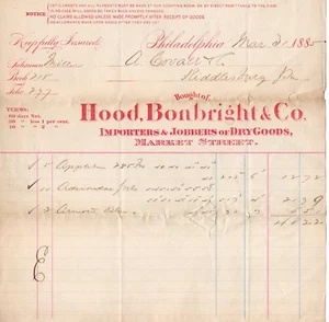 Cappuccio Bonbright & Co Philadelphia PA 2 marzo 1885 testa fattura ig - Foto 1 di 2