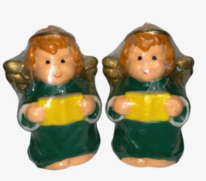 2 neue Vintage Weihnachten Baby Junge Engel 5' groß Weihnachtskerzen grün gelb - Bild 1 von 11
